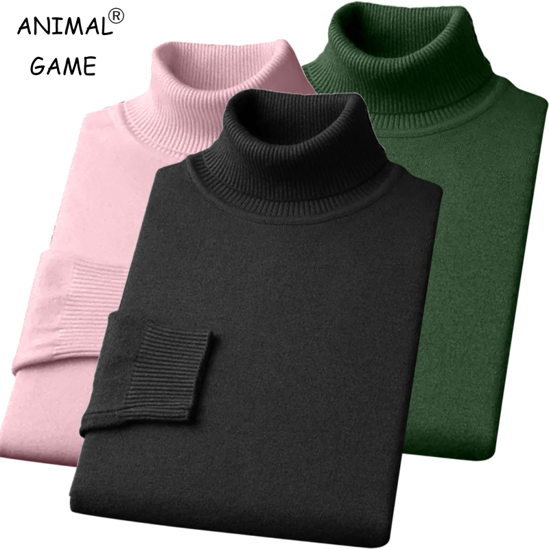 Turtleneck Sweater Men - 秋メンズ高品質ニットタートルネックセーター冬長袖通気性プルオーバー大無地暖かいストリート