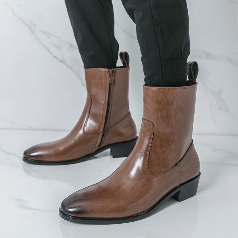Fashion Men'S Boots - クラシックで快適なアンクルブーツ、ボタスファッション、メンズカジュアルレザーチェルシーブーツ、新デザイン、ハイカットシューズ、ポインテッドトゥ、ビジネスシューズ