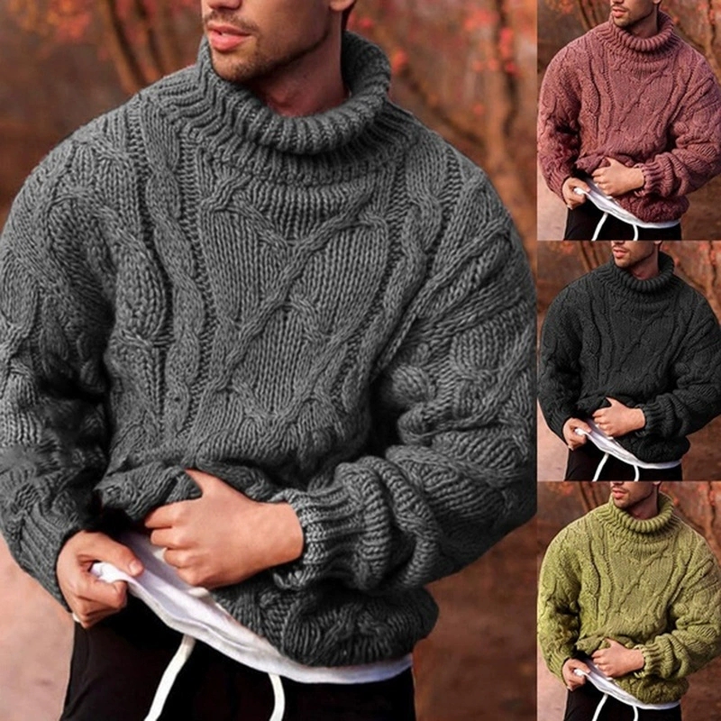 Turtleneck Sweater Men - 秋冬 欧米風 ファッション カジュアル ツイストフラワー ハイネック