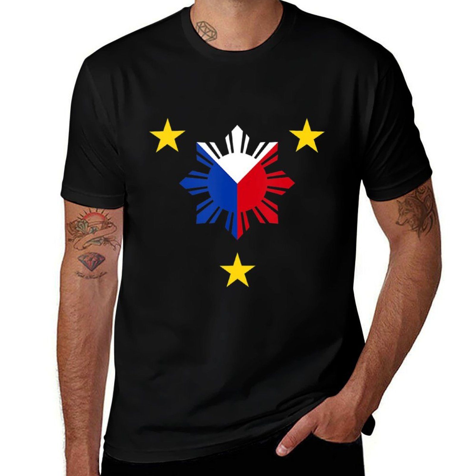 Men'S Fashion Philippines - フィリピン国旗 - フィリピンの太陽と星のTシャツ ストリートファッション カジュアルTシャツ