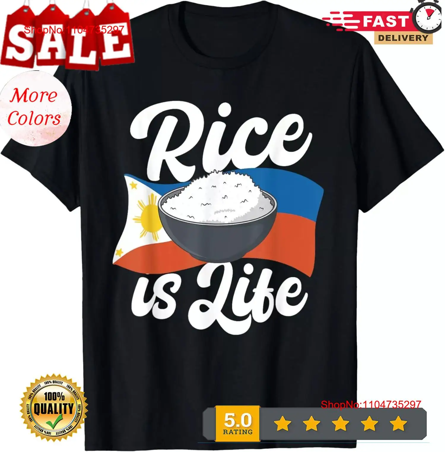 Men'S Fashion Philippines - 米は人生フィリピン料理誇りフィリピン国旗 Tシャツヴィンテージ洗浄ソフトストレッチ通気性快適なファッション