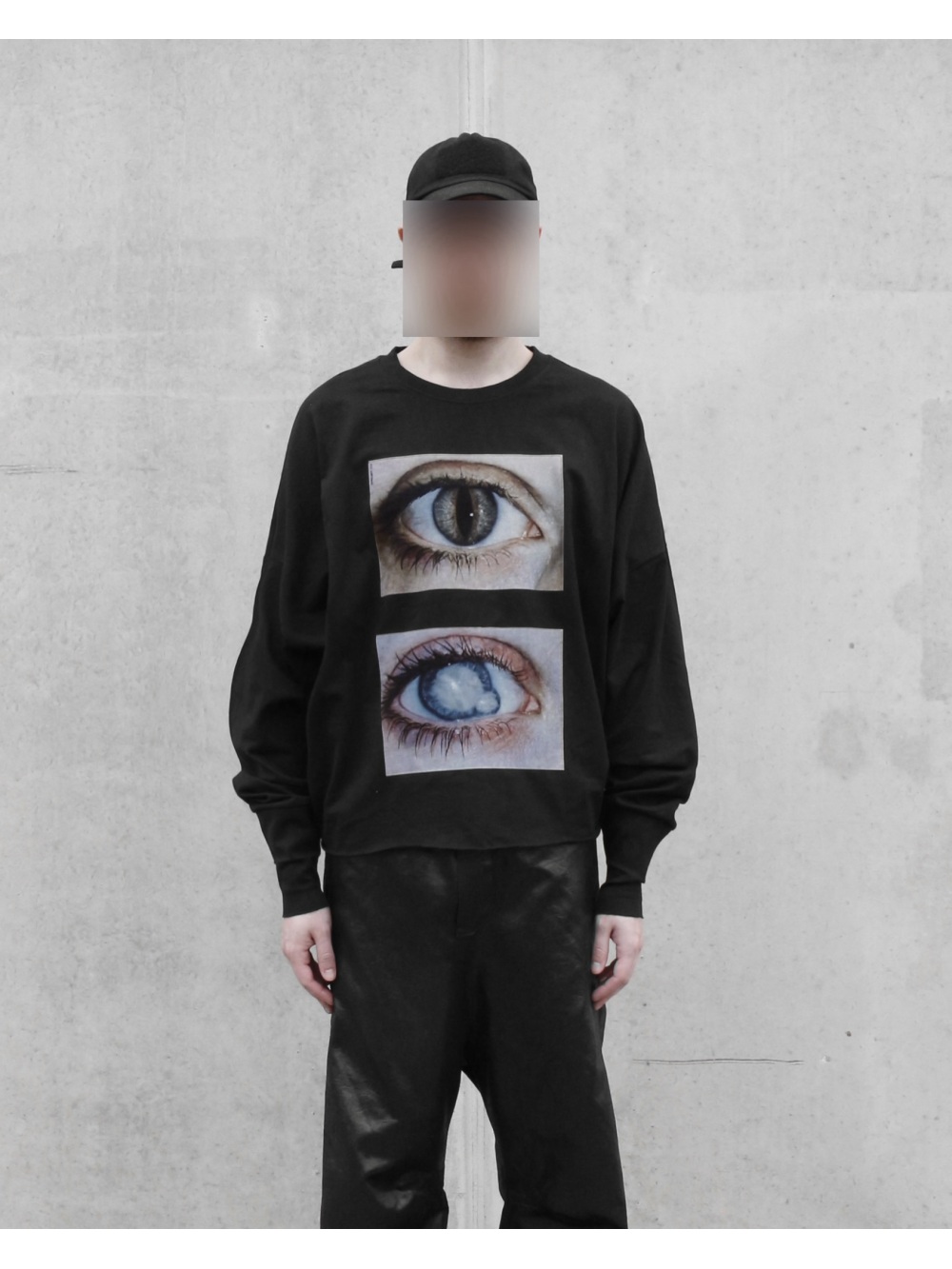 Mens Fashion Style - 2026年新作 ダークゴシック リアリスティック ダブルアイプリント 長袖トップス パンクストリートトレンドファッション