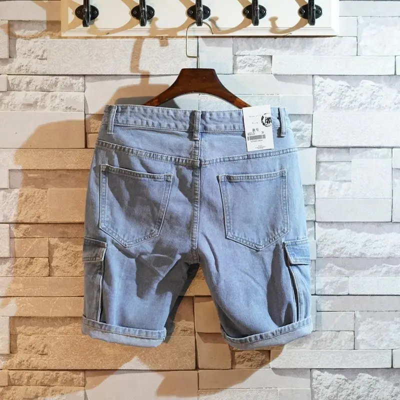 Men Fashion Jeans - メンズルーズストレートショートジーンズパンツ、ワイドマンデニムショーツ、ポケット付きバギージョーツ、ストレッチ、ラフ、エモ、原宿、韓国ファッション