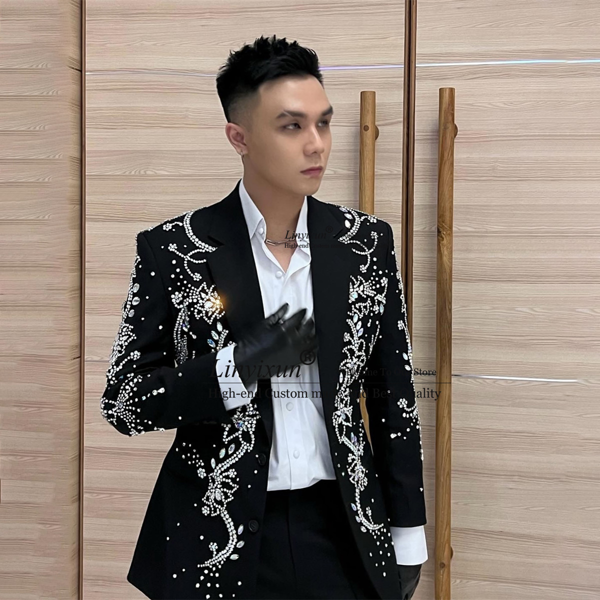 Mens Fashion Trajes - メンズメタルダイヤモンド装飾スーツ,ウェディングドレス,ブレザーパンツ,ルーズフィット,ファッション,2点セット