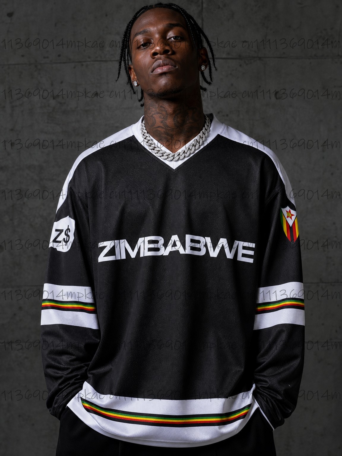 Mens Fashion Style - メンズジンバブエプリントVネック長袖Tシャツ、カジュアルサマースポーティスタイル、ファッショナブルレトロストリートウェアトップ