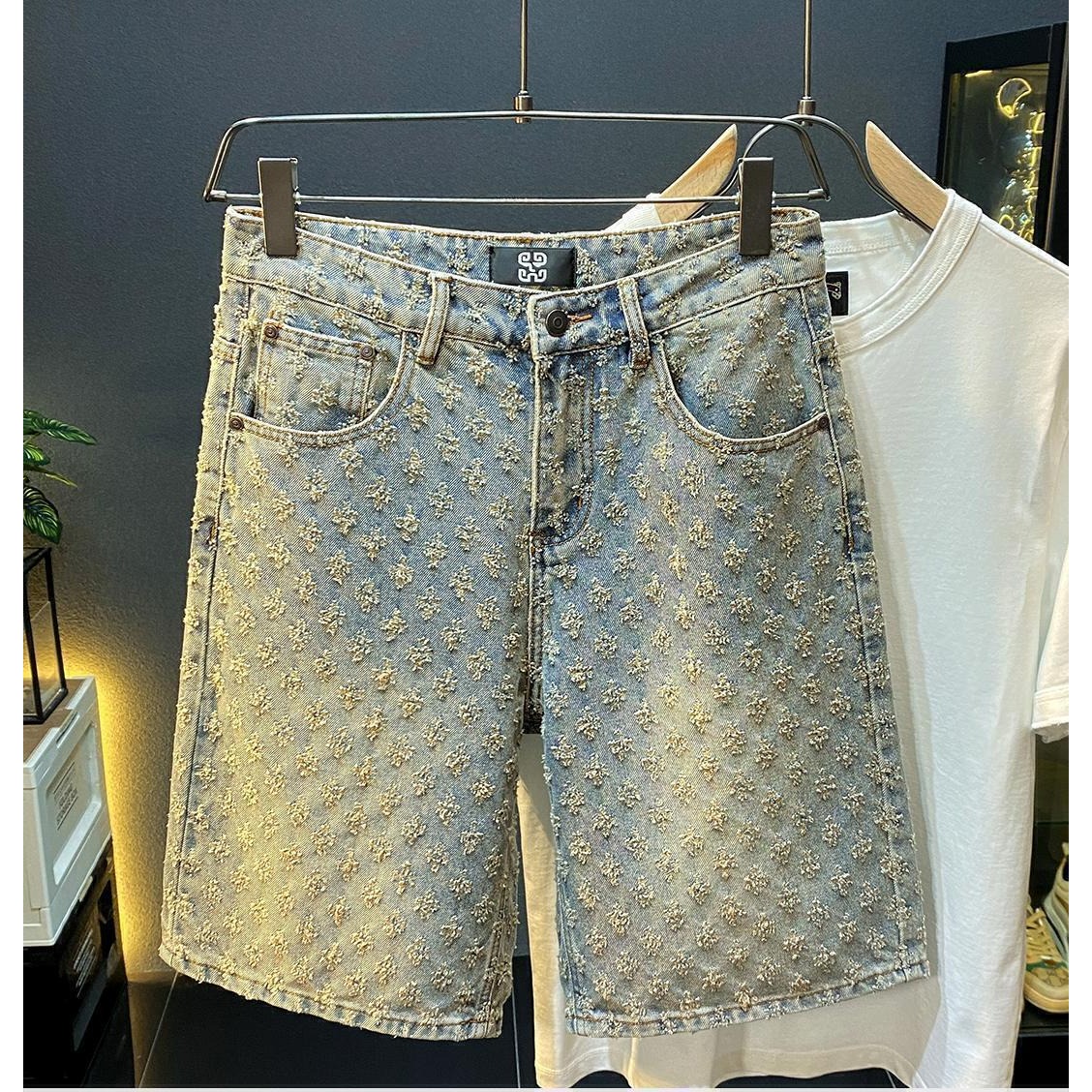 Men'S Fashion Linen Pants - 夏のハイストリートデニムショーツ メンズカジュアルジーンズショーツ ルーズミッドハイウエスト ファッションヴィンテージ 膝丈デニムショートパンツ メンズ
