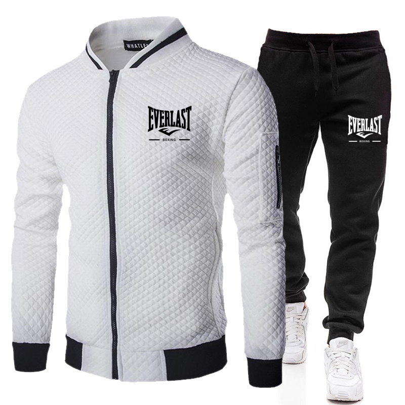 Mens Fashion Zip Up - EVERLAST BOXING 春秋メンズファッションストリートスタンドアップカラーセットジャケット、アウトドアカジュアルポケットジッパーメンズ野球セット