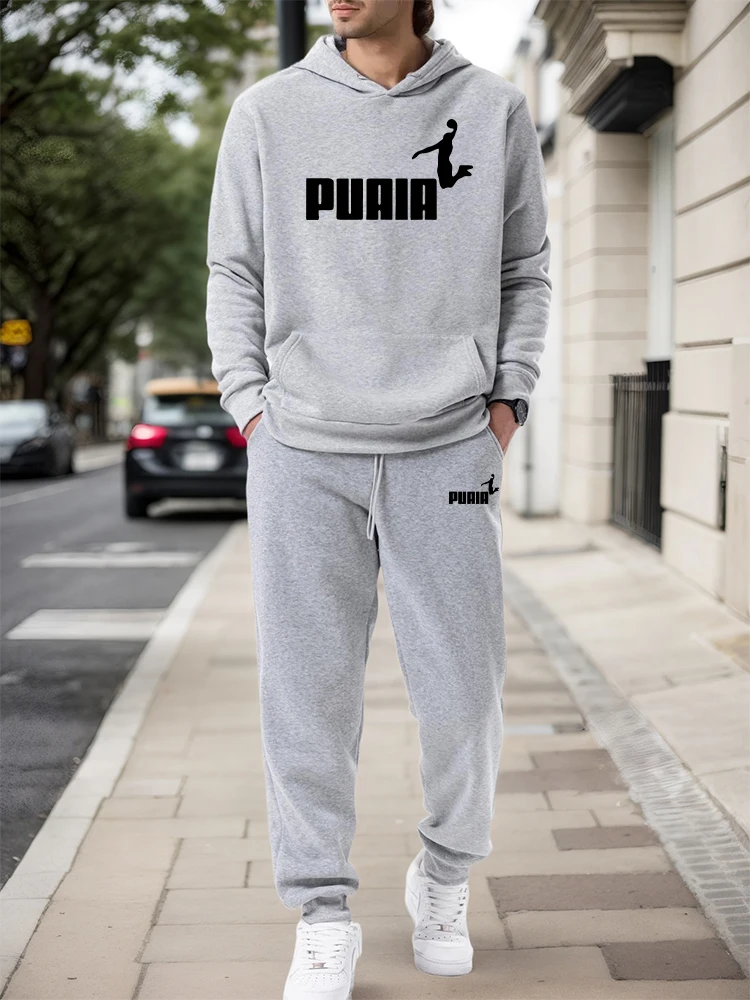 Mens Fashion Style - メンズセット/パーカー/パンツ 2026秋冬 カジュアルスポーツ フード付きプルオーバー＆スウェットパンツ アーバンファッション スポーツウェア