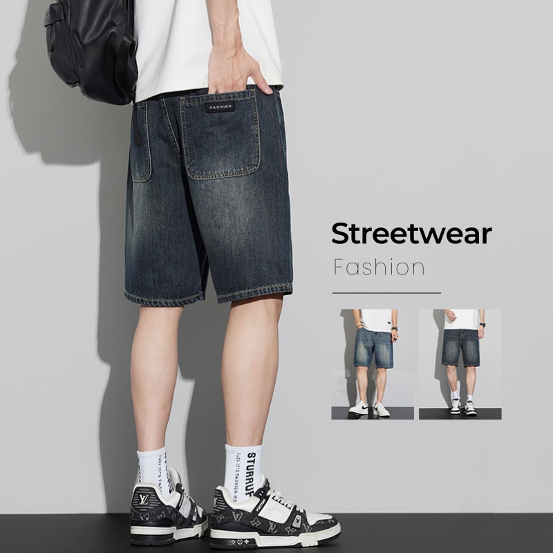 Men Fashion Jeans - メンズヴィンテージデニムショートパンツ夏薄いファッションストレートルーズショートパンツ快適な人格ワイドレッグカジュアルジーンズ
