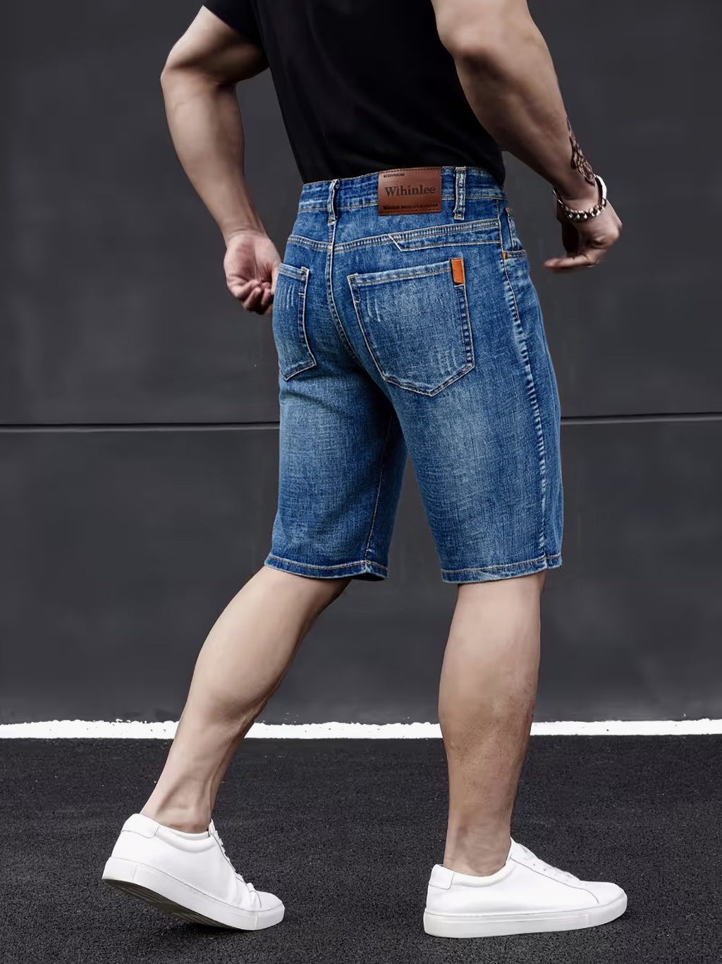 Men'S Fashion Linen Pants - Wthinlee 新しいビジネスメンズジーンズカジュアルストレートストレッチファッションクラシックブルーブラックメンズサマーデニムショートパンツ膝丈