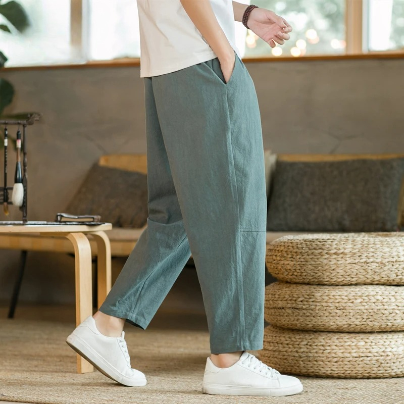 Men'S Fashion Linen Pants - メンズパンツ綿リネンファッションカジュアルパンツ無地通気性ルーズショーツストレート巾着パンツストリートウェア男性