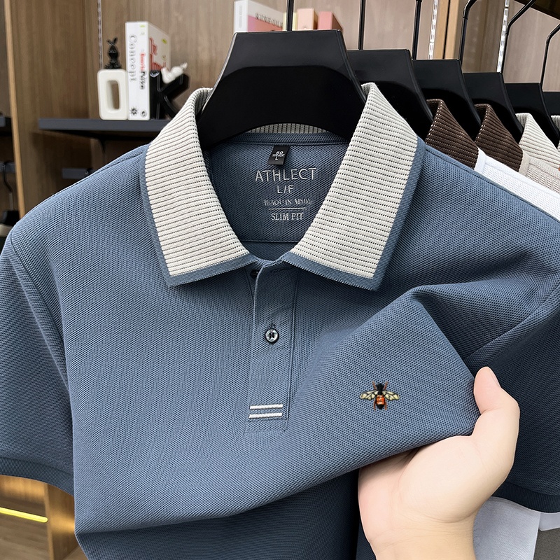 Mens Fashion Ideas - ファッションブランド 100% コットン半袖ポロシャツ メンズ新作 高級蜂刺繍入り サマーTシャツ