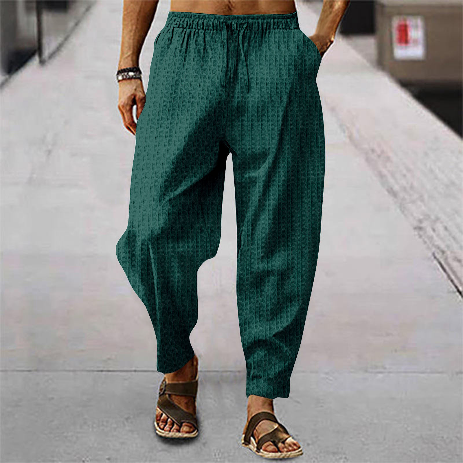 Men'S Fashion Linen Pants - 2026 新ファッションメンズリネンワイドパンツズボンオーバーサイズスポーツストリート男性春ヨガパンツカジュアル男性服スウェットパンツ