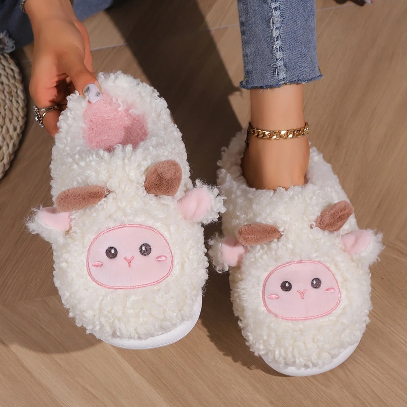 Men'S Fashion Shoes - 冬素敵な小さな羊のスリッパ女性男性用かわいい子羊ぬいぐるみホームサンダルカップルファッション刺繍ソフトコットンスライド