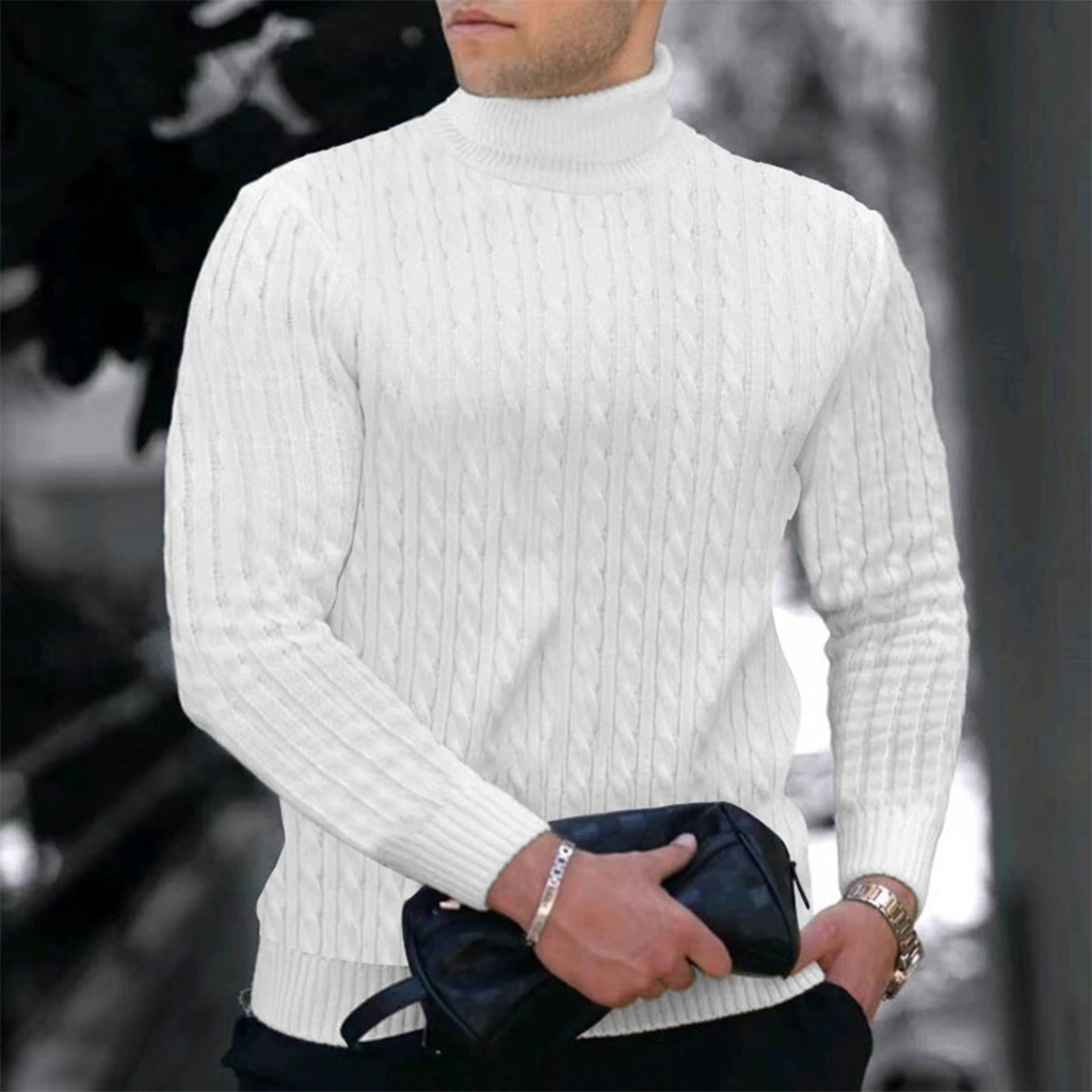 Turtleneck Sweater Men - 秋冬新メンズニットセーターハイネック暖かさファッション無地スリムフィット男性底入れトップスジャカードプルオーバー