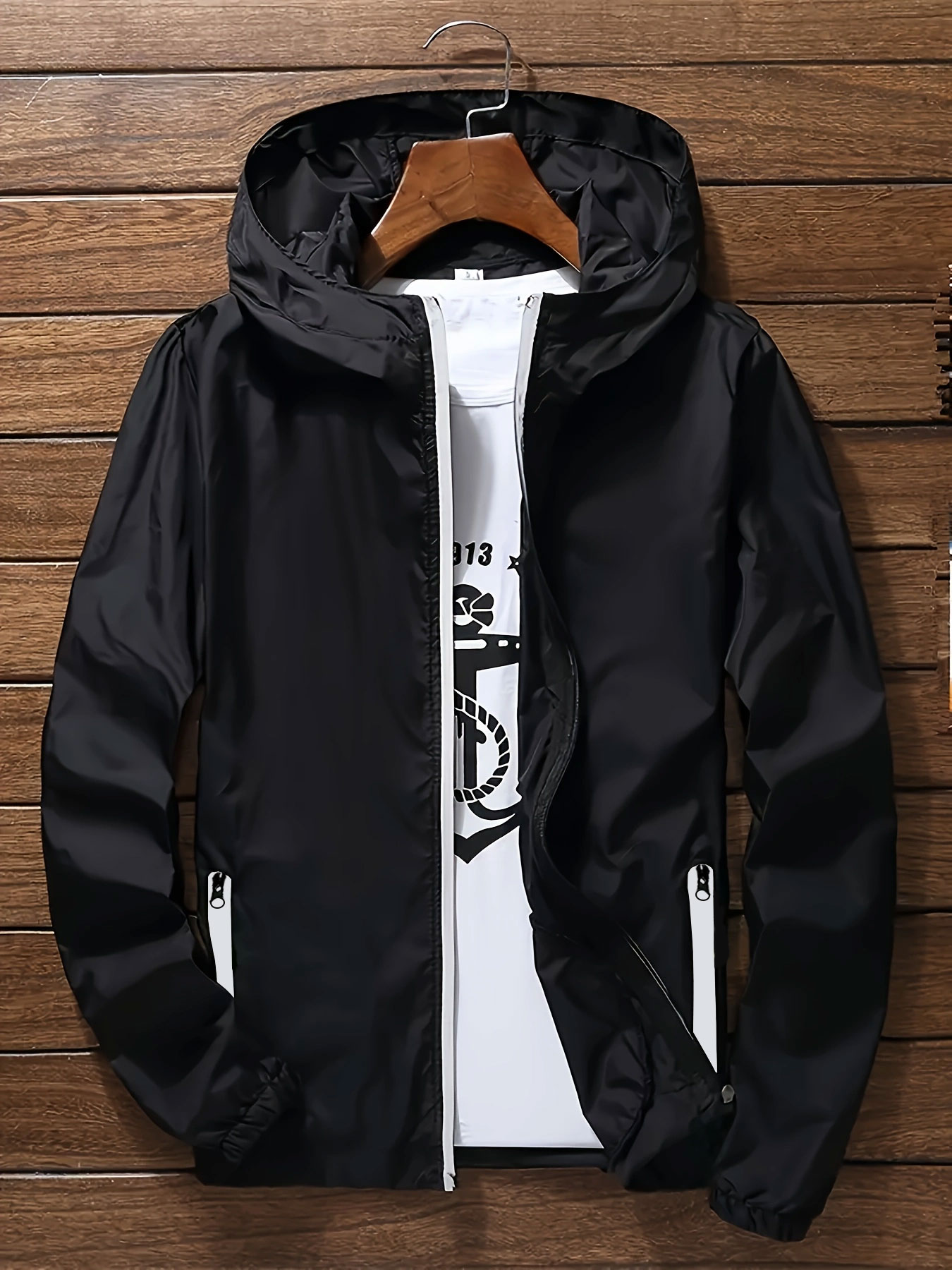 Mens Fashion Zip Up - メンズプレミアム軽量フード付きウィンドブレーカー、速乾フルジップカジュアルジャケット、ジッパーポケット付き、ストリート＆アウトドアウェア用