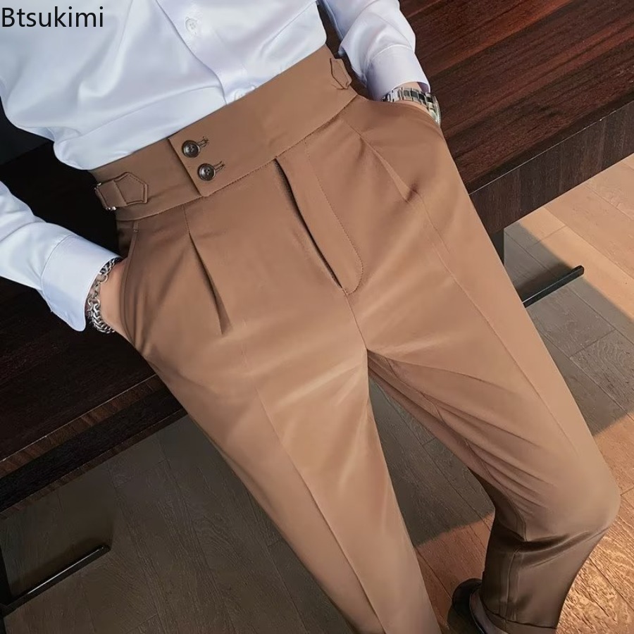 Men'S Fashion Linen Pants - 2026年新作 メンズ 無地 スーツパンツ クラシックボタン シングルプリーツ