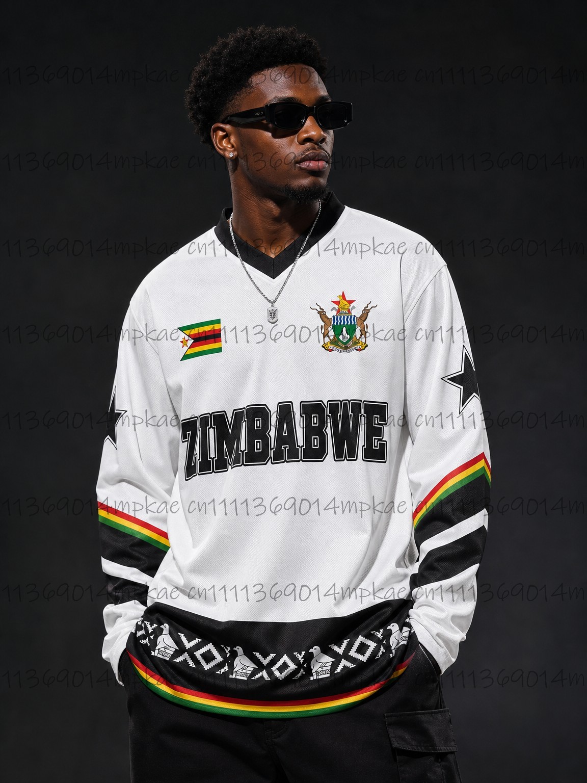 Mens Fashion Style - 秋のジンバブエ民族風ストリートスタイルプリントメンズVネック長袖Tシャツ、ファッショナブルなルーズレトロスポーツシャツ、メンズトップス