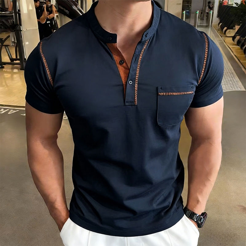 Mens Fashion Style - 新しい夏のメンズヘンリーカラー半袖ゴルフポロシャツ個性ポケットスタイルカジュアル通気性スポーツストリートファッショントップ