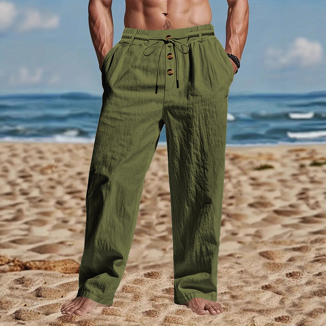 新しいメンズコットンとリネンのカジュアル通気性パンツ、ファッ - Men'S Fashion Linen Pants のレビューと価格