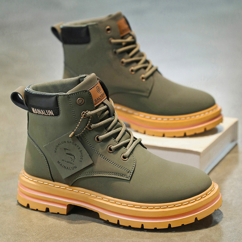 クラシックメンズハイカットブーツ高品質イエローレザーブーツフ - Fashion Men'S Boots のレビューと価格