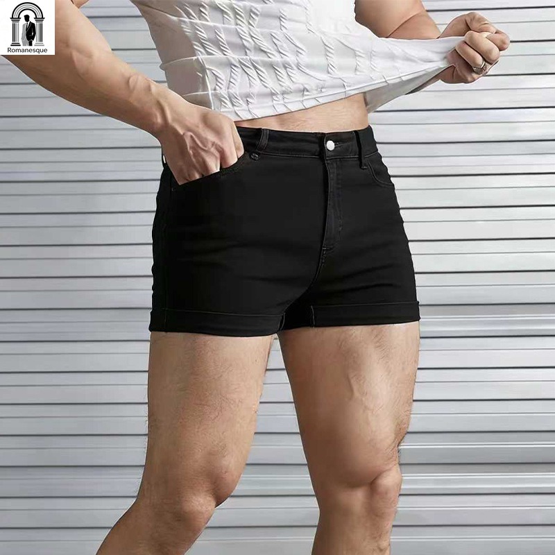 メンズセクシーなスリムフィットホワイトデニムショーツ、ロール - Men Fashion Jeans のレビューと価格