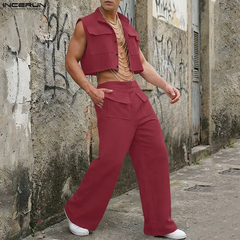 INCERUN 男性セット固体ノースリーブクロップトップスシ - Mens Fashion Style のレビューと価格
