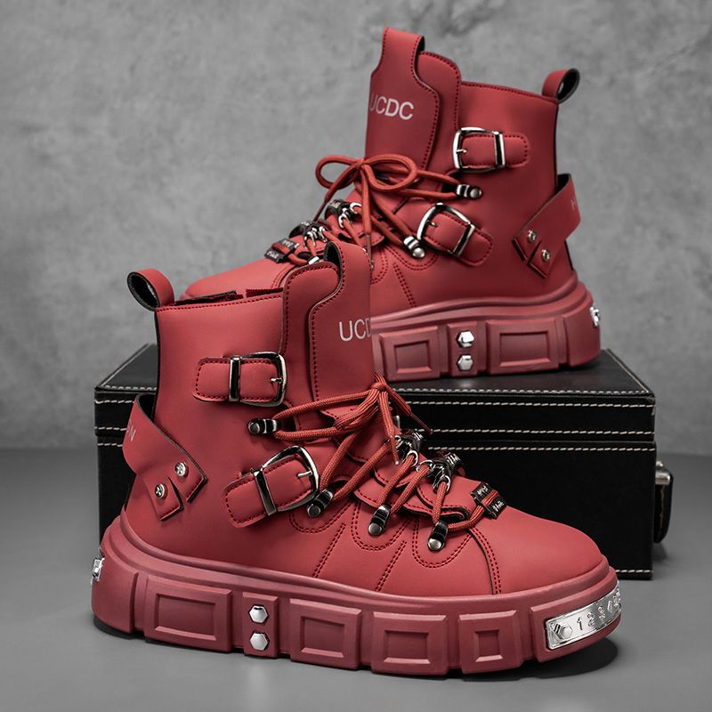 オリジナルブランドブーツ男性用パンクプラットフォームレッドト - Fashion Men'S Boots のレビューと価格