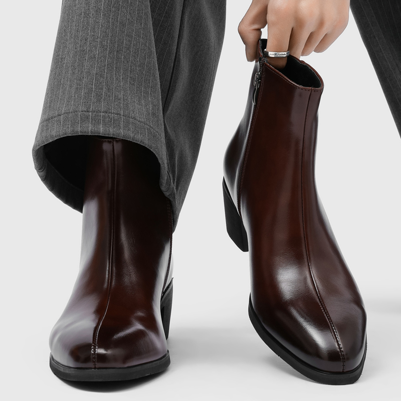 男性用シンプルでおしゃれなハイヒール、ポインテッドトゥ、サイ - Fashion Men'S Boots のレビューと価格