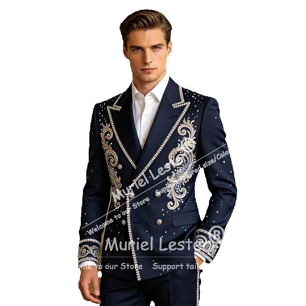 メンズファッションタキシード、男性用スーツ、ビーズ装飾、カス - Mens Fashion Trajes のレビューと価格