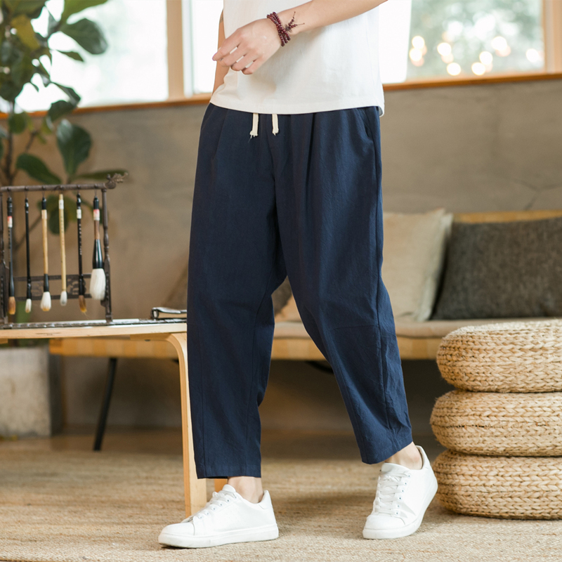 メンズパンツ綿リネンファッションカジュアルパンツ無地通気性ル - Men'S Fashion Linen Pants のレビューと価格