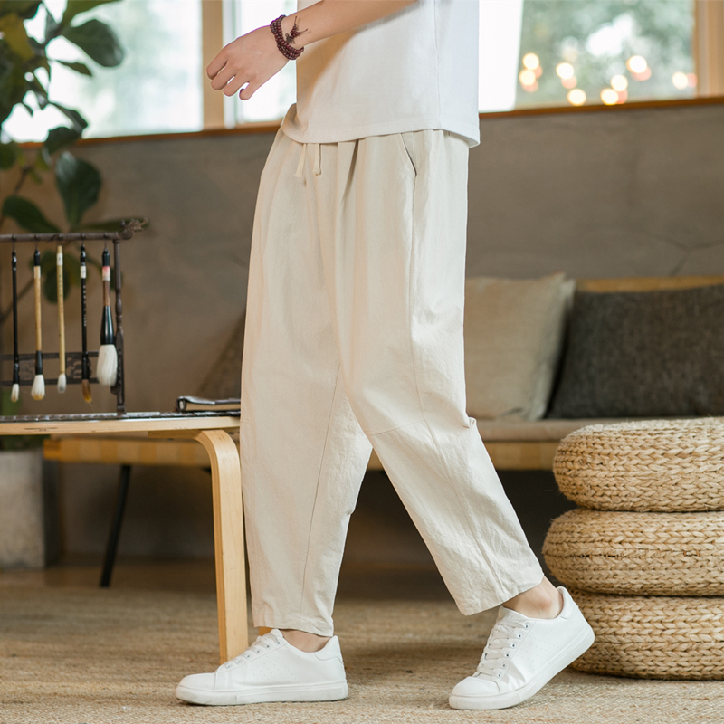 メンズパンツ綿リネンファッションカジュアルパンツ無地通気性ル - Men'S Fashion Linen Pants のレビューと価格