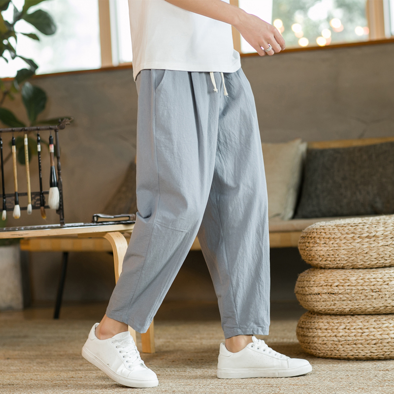 メンズパンツ綿リネンファッションカジュアルパンツ無地通気性ル - Men'S Fashion Linen Pants のレビューと価格
