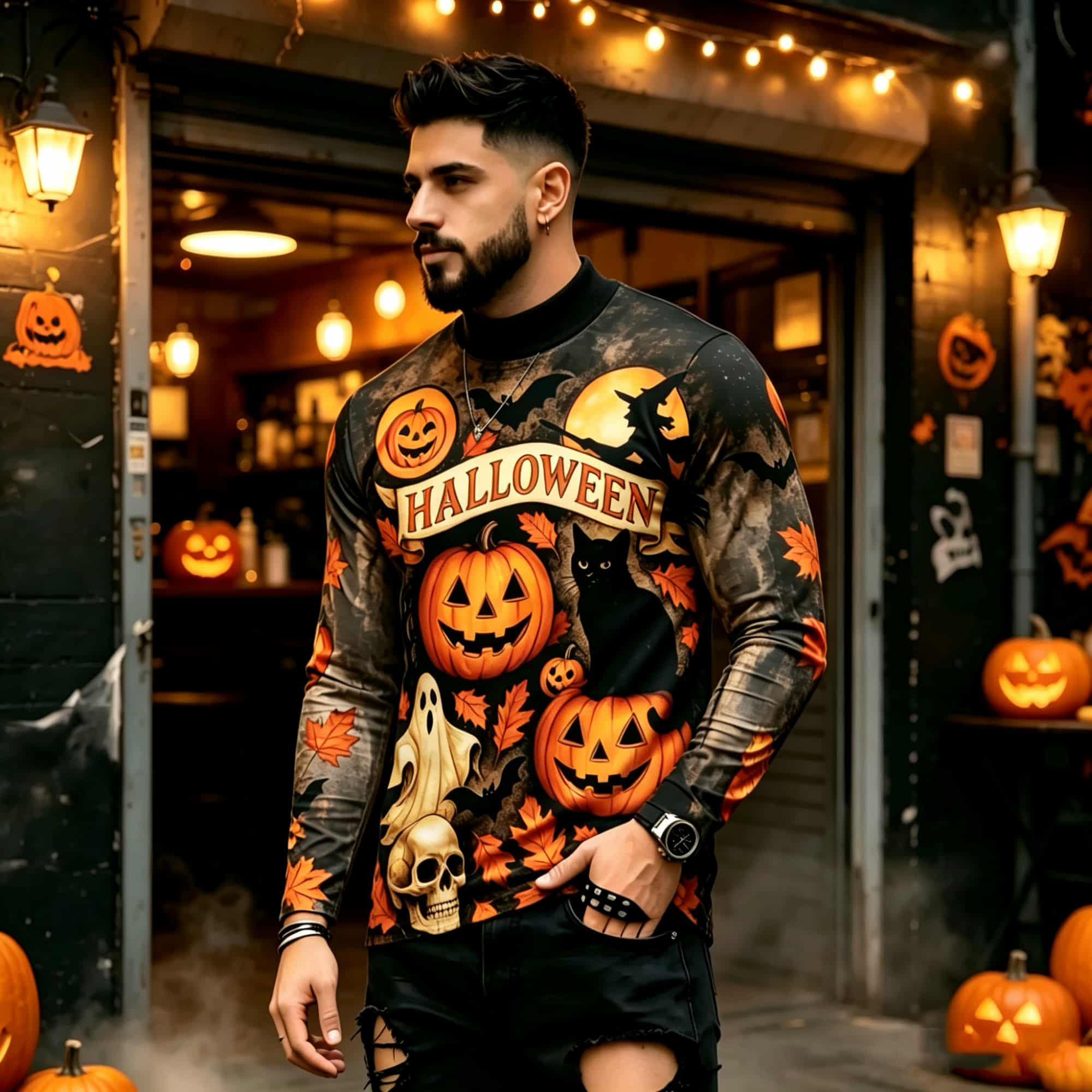 カジュアルファッションストリートスタイル ハロウィンプリント - Mens Fashion Style のレビューと価格
