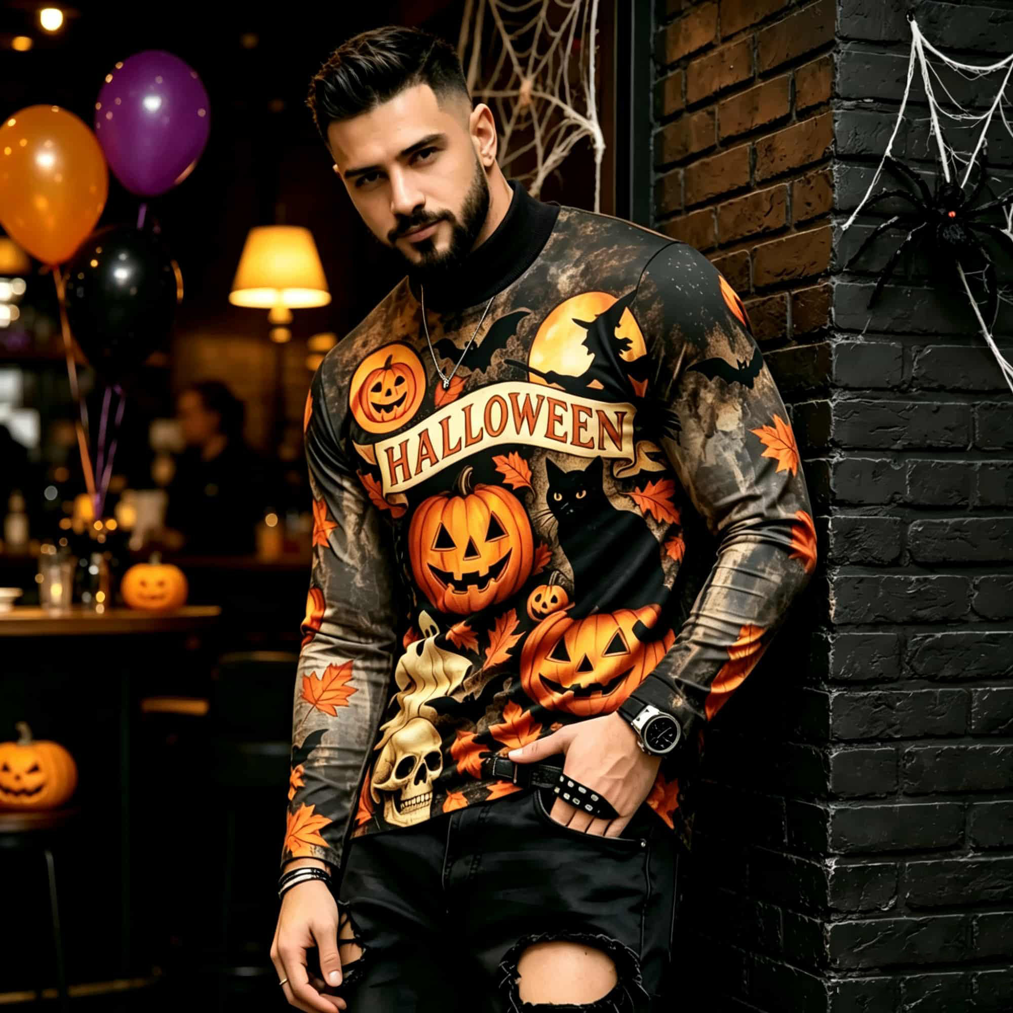 カジュアルファッションストリートスタイル ハロウィンプリント - Mens Fashion Style のレビューと価格