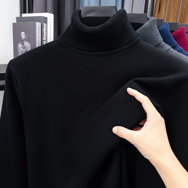 秋メンズ高品質ニットタートルネックセータースリムフィット長袖 - Turtleneck Sweater Men のレビューと価格
