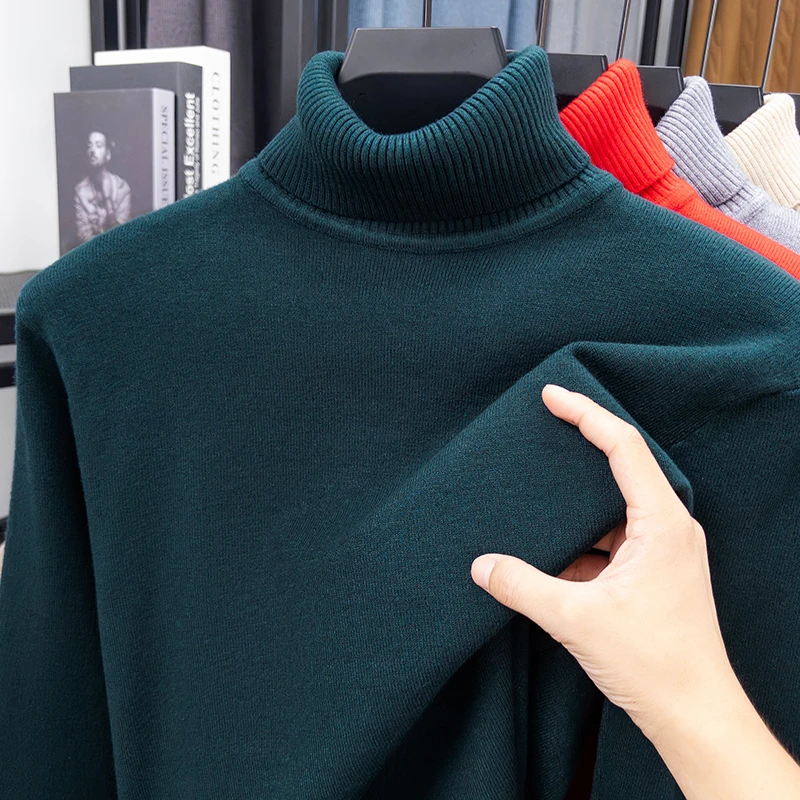 秋メンズ高品質ニットタートルネックセータースリムフィット長袖 - Turtleneck Sweater Men のレビューと価格