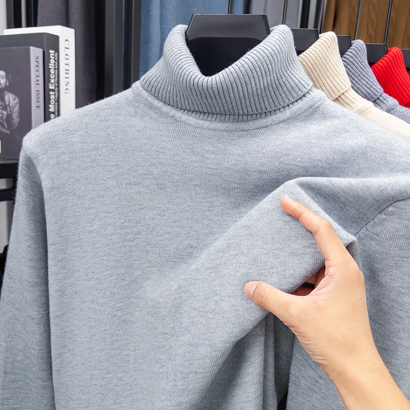秋メンズ高品質ニットタートルネックセータースリムフィット長袖 - Turtleneck Sweater Men のレビューと価格