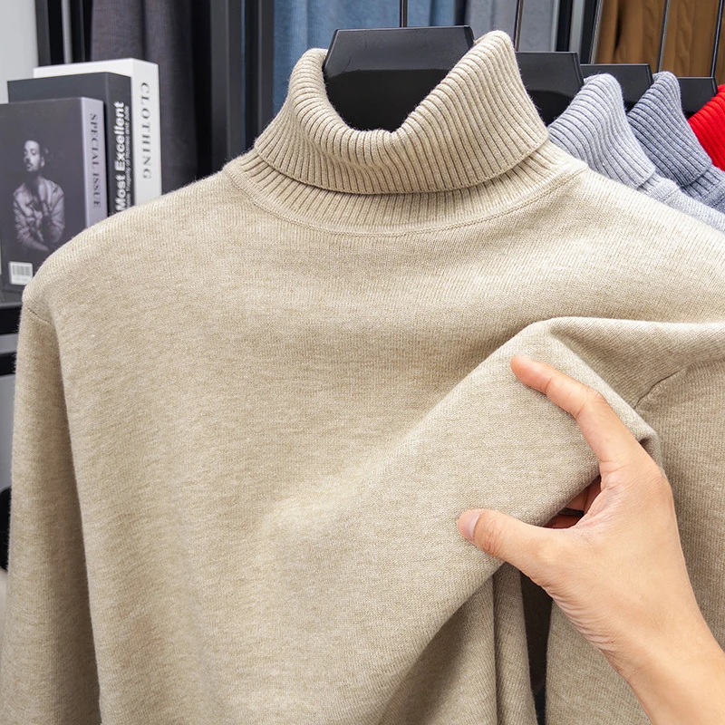 秋メンズ高品質ニットタートルネックセータースリムフィット長袖 - Turtleneck Sweater Men のレビューと価格