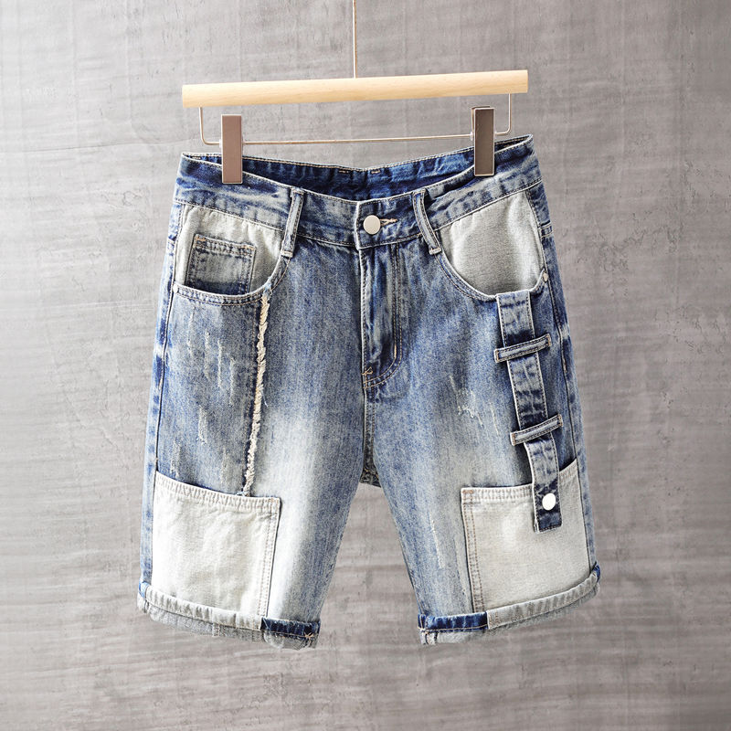 メンズショートジーンズパンツポケット付き洗濯ブルー男性デニム - Men Fashion Jeans のレビューと価格