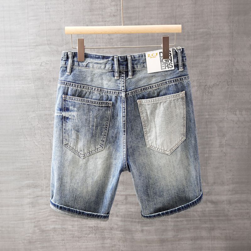 メンズショートジーンズパンツポケット付き洗濯ブルー男性デニム - Men Fashion Jeans のレビューと価格