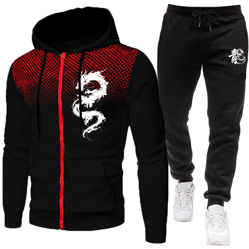 メンズパリドラゴン柄ファッションプリントセットアップ ツーピ - Mens Fashion Zip Up のレビューと価格