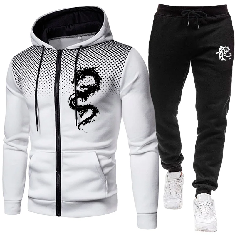 メンズパリドラゴン柄ファッションプリントセットアップ ツーピ - Mens Fashion Zip Up のレビューと価格