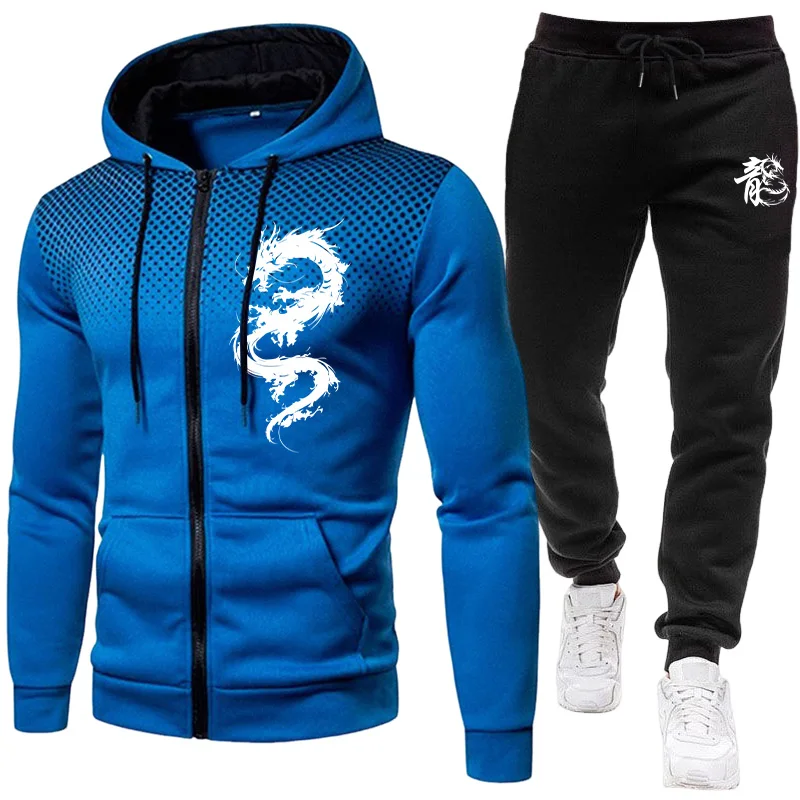 メンズパリドラゴン柄ファッションプリントセットアップ ツーピ - Mens Fashion Zip Up のレビューと価格