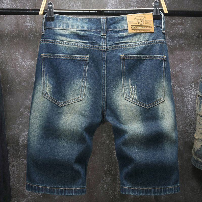 新しい欧米風ダメージ加工刺繍パッチ付き5インチ丈ジーンズメン - Men Fashion Jeans のレビューと価格