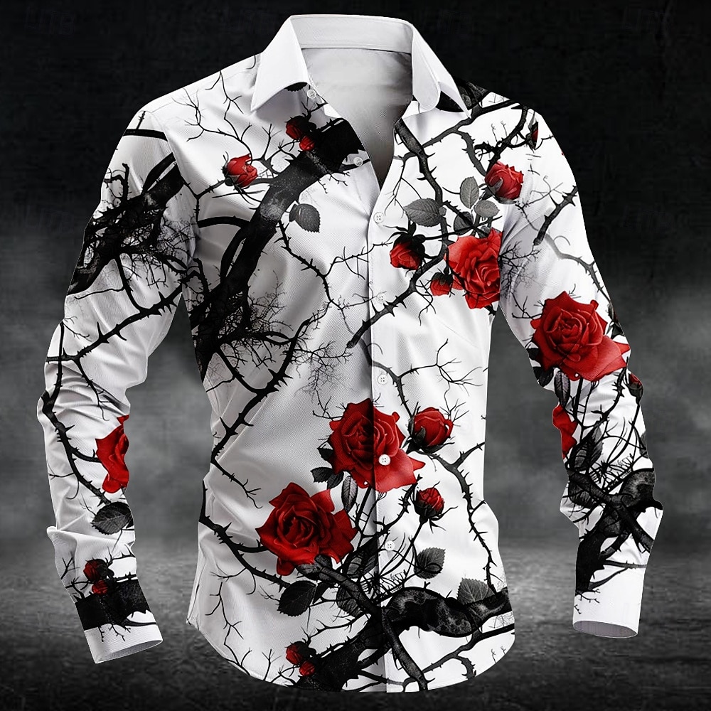 ファッション梅の花柄 3d プリント男性長袖シャツアートシャ - Mens Fashion Style のレビューと価格
