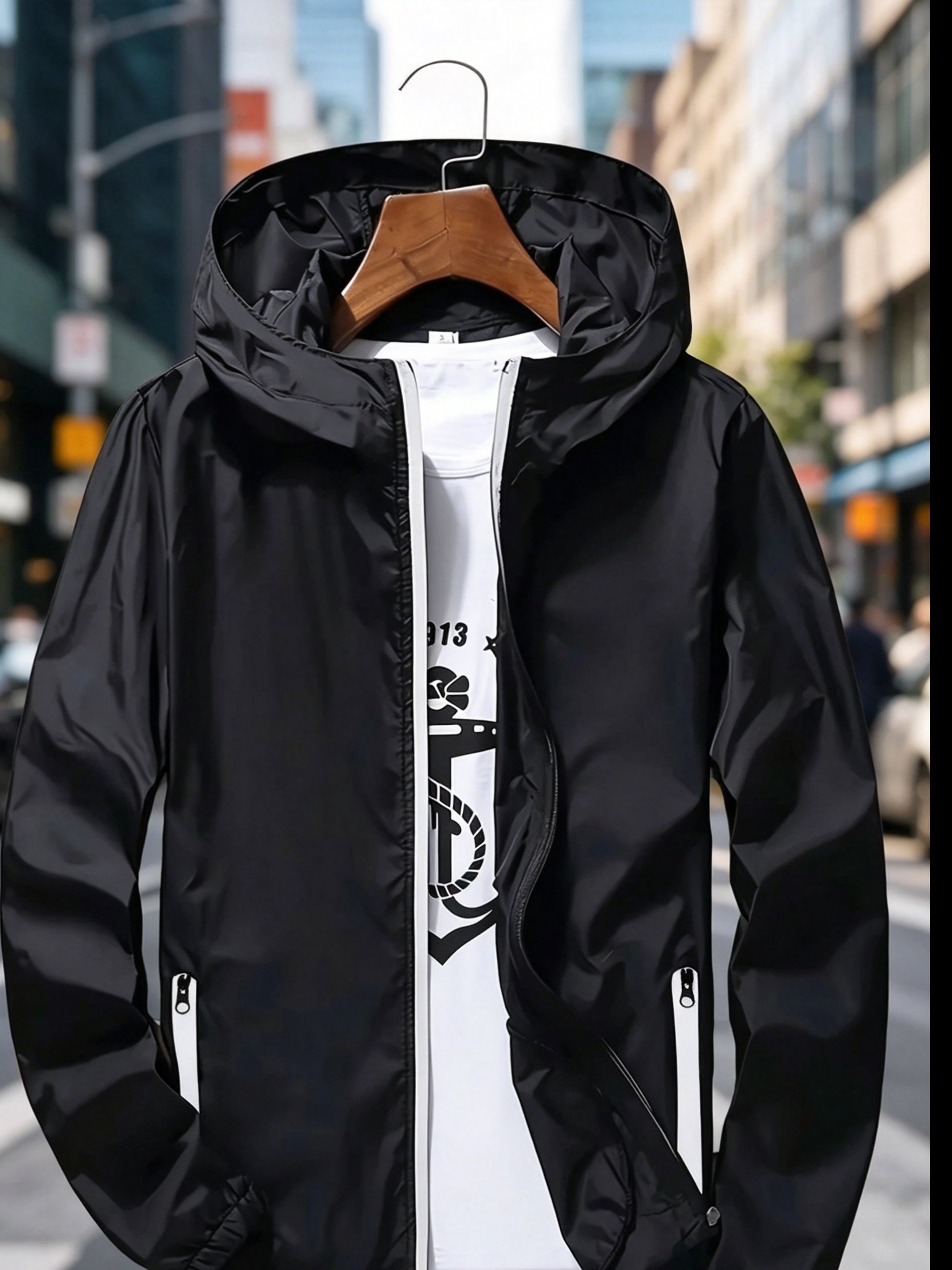 メンズプレミアム軽量フード付きウィンドブレーカー、速乾フルジ - Mens Fashion Zip Up のレビューと価格