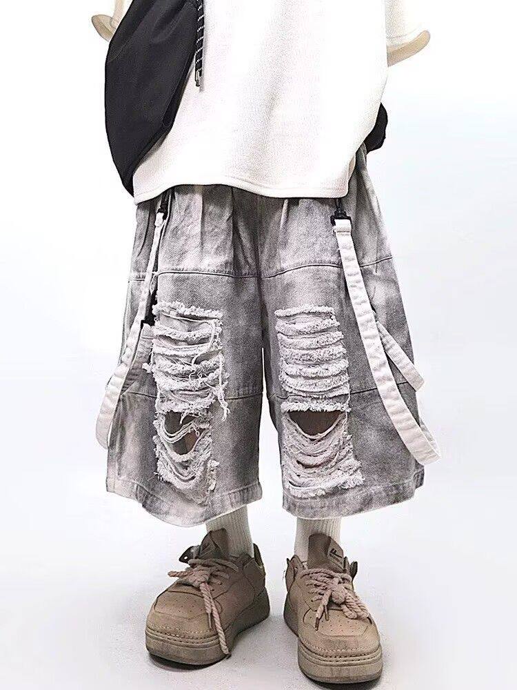 レトロヒップホップメンズリップドジーンズ夏アメリカンカジュア - Men Fashion Jeans のレビューと価格