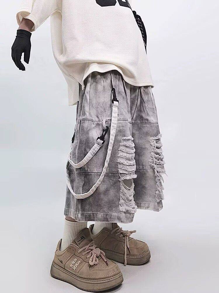 レトロヒップホップメンズリップドジーンズ夏アメリカンカジュア - Men Fashion Jeans のレビューと価格