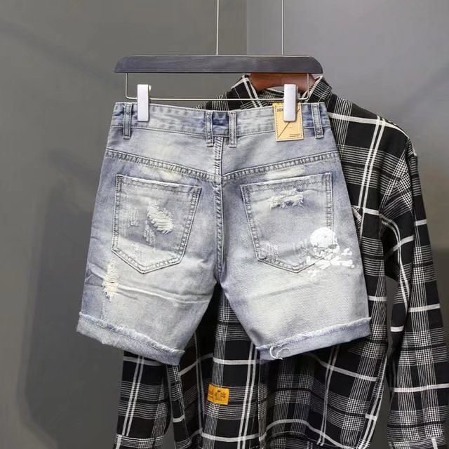 メンズの穴のある伸縮性のあるサマージーンズ,フィットしたファ - Men'S Fashion Linen Pants のレビューと価格